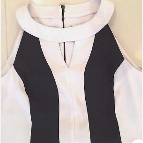 Signature By Sangria SZ 4P Black & White Sleeveless Keyhole Colorbock Mini Dress - Picture 2 of 13